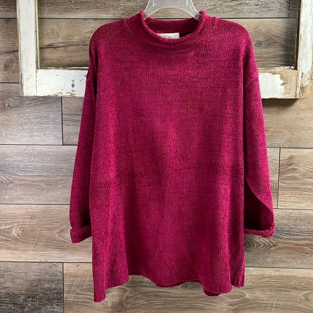 DIANE VON FURSTENBERG Burgundy Red Chunky Knit Crew Neck Sweater Size Large Vtg